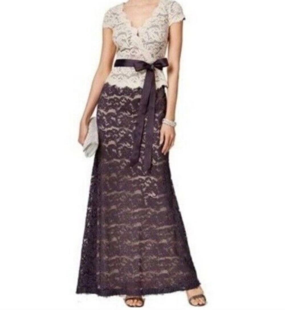 Adrianna Papell Lace Maxi Dress Size 2 Formal Wedding Guest Gown Bow